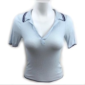 H & M New Baby Blue Collar T-Shirt Navy Details XS